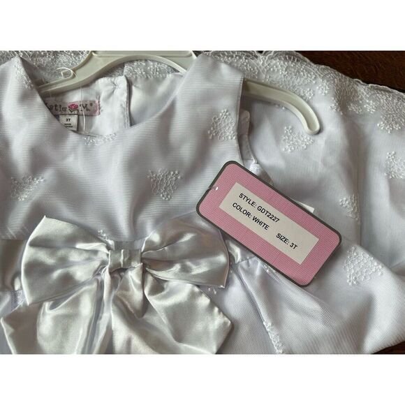 Katie M. Girls’ Sleeveless Formal White Dress With Bow Size 3T - Picture 5 of 5